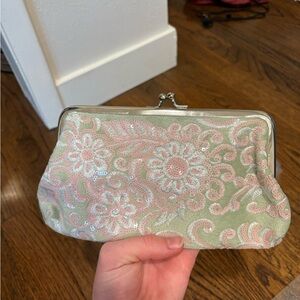 Floral Embroidered Clutch - Pink and Cream